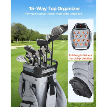 Golf Cart Bag, 15 Way Top Divider Organizer, Golf Club Bag with Full-length Divider, Rain Hood, Storage Pockets, Shoulder Strap, High-Strength Polyester, Silicone Head Protection for Men & Women