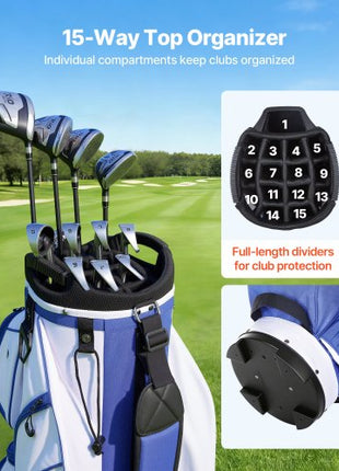 Golf Cart Bag, 15 Way Top Divider Organizer, Golf Club Bag with Full-length Divider, Storage Pockets, Ergonomic Shoulder Strap, Rain Hood, Smooth Zippers, Lightweight Polyester for Men & Women
