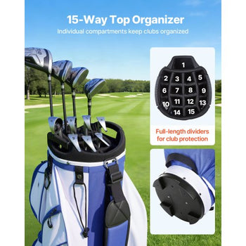 Golf Cart Bag, 15 Way Top Divider Organizer, Golf Club Bag with Full-length Divider, Storage Pockets, Ergonomic Shoulder Strap, Rain Hood, Smooth Zippers, Lightweight Polyester for Men & Women