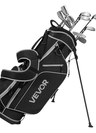 Golf Club Set, 12 Pieces Men's Complete Golf Club Set Right Handed with 460CC #1 Driver, #3 & 5 Fairway Wood, #4 Hybrid, #5/#6/#7/#8/#9/#PW/#SW Irons, L-Shaped Putter, Golf Stand Bag, Black