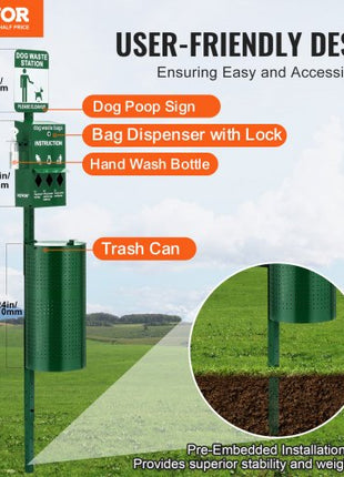 Dog Waste Station with Hand Wash Bottle, Commercial Dog Poop Station, 11.5 Gallons Pet Waste Bin with 50 Can Liners, Bag Dispenser & 600 Waste Bags, Outdoor Dog Waste Disposal System for Backyard