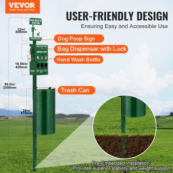Dog Waste Station with Hand Wash Bottle, Commercial Dog Poop Station, 11.5 Gallons Pet Waste Bin with 50 Can Liners, Bag Dispenser & 600 Waste Bags, Outdoor Dog Waste Disposal System for Backyard