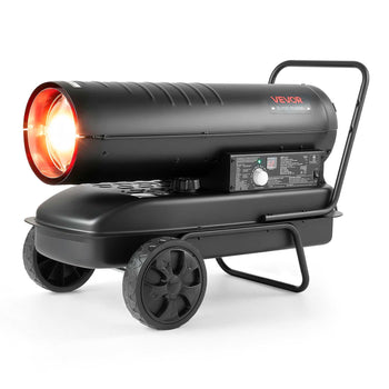 Forced Air Kerosene Heater, 125000 BTU Diesel Torpedo Space Heater, for Garage, Warehouse, Workshop, Job Site, Construction, Flexible Move with Wheels & Thermostat Control, Carbon Steel, Black