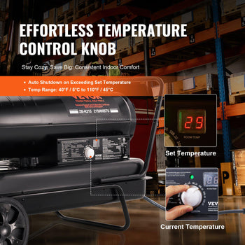 Kerosene Forced Air Heater, 215000 BTU Portable Torpedo Diesel Space Heater with Thermostat, 13.2 Gallon Tank Energy-Efficient heavy-duty Heater, for Indoor Outdoor Use Workshop Industry