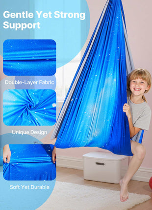 Sensory Swing, Double-Layer Fabric Sensorys Hammock, Indoor & Outdoor Sensory Swing with 360° Swivel Hanger, O-Sling, Holds up to 300lbs, Adjustable Aerial Yoga, Hanging Swings for Kids