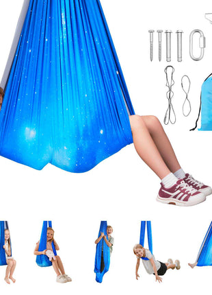 Sensory Swing, Double-Layer Fabric Sensorys Hammock, Indoor & Outdoor Sensory Swing with 360° Swivel Hanger, O-Sling, Holds up to 300lbs, Adjustable Aerial Yoga, Hanging Swings for Kids