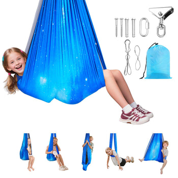 Sensory Swing, Double-Layer Fabric Sensorys Hammock, Indoor & Outdoor Sensory Swing with 360° Swivel Hanger, O-Sling, Holds up to 300lbs, Adjustable Aerial Yoga, Hanging Swings for Kids