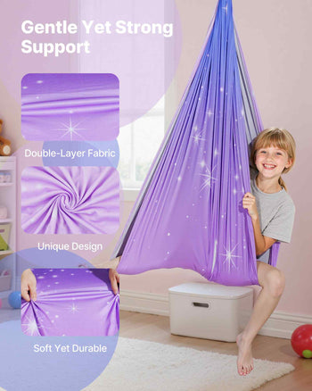Sensory Swing, Double-Layer Fabric Sensorys Hammock, Indoor & Outdoor Sensory Swing with 360° Swivel Hanger, O-Sling, Holds up to 300lbs, Adjustable Aerial Yoga, Ceiling Swings for Kids