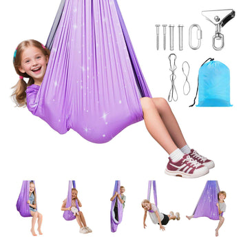 Sensory Swing, Double-Layer Fabric Sensorys Hammock, Indoor & Outdoor Sensory Swing with 360° Swivel Hanger, O-Sling, Holds up to 300lbs, Adjustable Aerial Yoga, Ceiling Swings for Kids