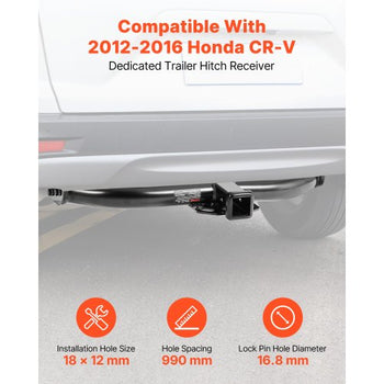 Class 3 Trailer Hitch, 2-Inch Receiver, 6000 lbs, Q345B Steel Tube Frame, Compatible with 2012-2016 Honda CR-V, Multi-Fit Hitch to Receive Ball Mount, Cargo Carrier, Bike Rack, Tow Hook, Black