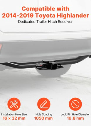 Class 3 Trailer Hitch, 2-Inch Receiver, Compatible with 2014-2019 Toyota Highlander, Q345B Steel Tube Frame, Multi-Fit Hitch to Receive Ball Mount, Cargo Carrier, Bike Rack, and Tow Hook, Black