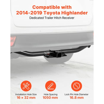 Class 3 Trailer Hitch, 2-Inch Receiver, Compatible with 2014-2019 Toyota Highlander, Q345B Steel Tube Frame, Multi-Fit Hitch to Receive Ball Mount, Cargo Carrier, Bike Rack, and Tow Hook, Black