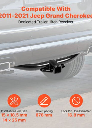 Class 3 Trailer Hitch, 2-Inch Receiver, Compatible with 2011-2021 Jeep Grand Cherokee, Q345B Steel Tube Frame, Multi-Fit Hitch to Receive Ball Mount, Cargo Carrier, Bike Rack, Tow Hook, Black