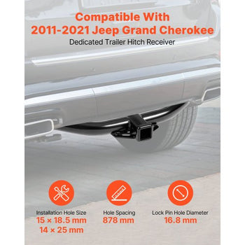 Class 3 Trailer Hitch, 2-Inch Receiver, Compatible with 2011-2021 Jeep Grand Cherokee, Q345B Steel Tube Frame, Multi-Fit Hitch to Receive Ball Mount, Cargo Carrier, Bike Rack, Tow Hook, Black
