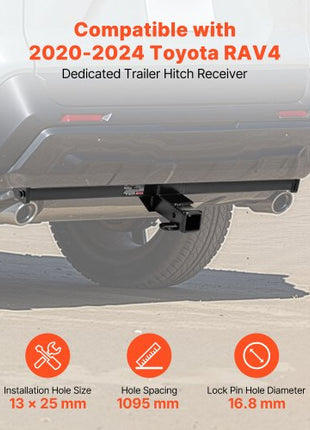 Class 3 Trailer Hitch, 2-Inch Receiver, 6000 lbs, Q345B Steel Tube Frame, Compatible with 2020-2024 Toyota RAV4, Multi-Fit Hitch to Receive Ball Mount, Cargo Carrier, Bike Rack, Tow Hook, Black