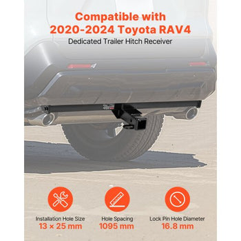 Class 3 Trailer Hitch, 2-Inch Receiver, 6000 lbs, Q345B Steel Tube Frame, Compatible with 2020-2024 Toyota RAV4, Multi-Fit Hitch to Receive Ball Mount, Cargo Carrier, Bike Rack, Tow Hook, Black