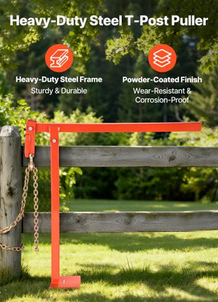 36 in T Post Puller, Heavy Duty Fence Post Pullers with Puller Plate & 47 in Lifting Chain, Labor-Saving T-Post Remover Tool for Round Fence Posts, Sign Posts & Tree Stumps