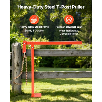 36 in T Post Puller, Heavy Duty Fence Post Pullers with Puller Plate & 47 in Lifting Chain, Labor-Saving T-Post Remover Tool for Round Fence Posts, Sign Posts & Tree Stumps