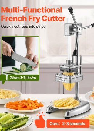 Commercial French Fry Cutter, Stainless Steel Vegetable Fruit Chopper with 3 Replacement Blades 1/2-Inch 3/8-Inch 1/4-Inch, Manual Potato Slicer Dicer for Restaurants & Home Kitchen