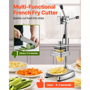 Commercial French Fry Cutter, Stainless Steel Vegetable Fruit Chopper with 3 Replacement Blades 1/2-Inch 3/8-Inch 1/4-Inch, Manual Potato Slicer Dicer for Restaurants & Home Kitchen