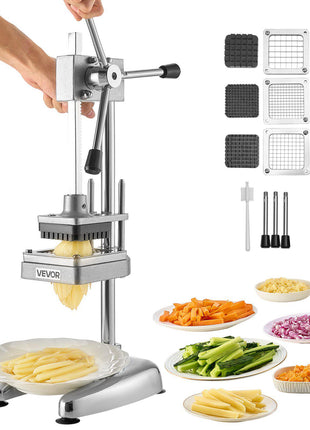 Commercial French Fry Cutter, Stainless Steel Vegetable Fruit Chopper with 3 Replacement Blades 1/2-Inch 3/8-Inch 1/4-Inch, Manual Potato Slicer Dicer for Restaurants & Home Kitchen