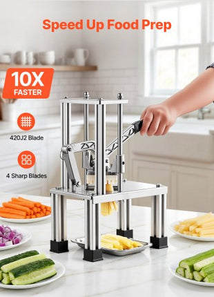 French Fry Cutter, Commercial Vegetable Chopper with 4 Blades (1/4", 3/8", 6-Wedge & Apple Corer), Stainless Steel Potato Slicer for Fries, Onion, Carrots, Lemon  Home & Restaurant Use