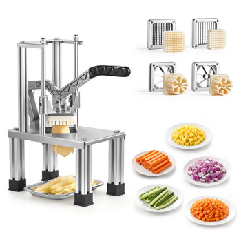 French Fry Cutter, Commercial Vegetable Chopper with 4 Blades (1/4", 3/8", 6-Wedge & Apple Corer), Stainless Steel Potato Slicer for Fries, Onion, Carrots, Lemon – Home & Restaurant Use
