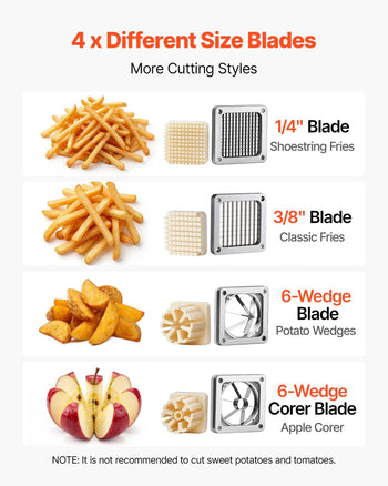 French Fry Cutter, Commercial Vegetable Chopper with 4 Blades - 1/4", 3/8", 6-Wedge Slicer & Apple Corer - Wall Mount Stainless Steel Potato Cutter, for Home & Restaurant Use