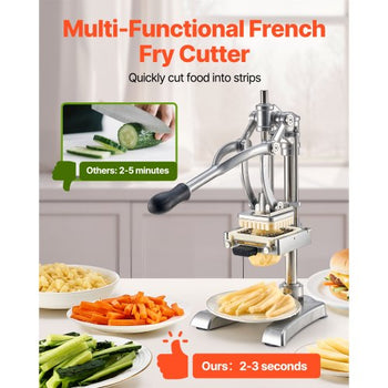 Commercial French Fry Cutter, Stainless Steel Vegetable Fruit Chopper with 3 Replacement Blades 1/2-Inch 3/8-Inch 1/4-Inch, and a Juicing Blade, Manual Potato Slicer Dicer for Restaurants & Home