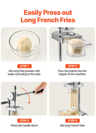 Commercial French Fry Cutter, Stainless Steel Fried Potato Strips Squeezer, Long French Fries Maker with Pull-out Extruder, Manual Mashed Potato Squeezer Machine for Restaurants & Home Kitchen