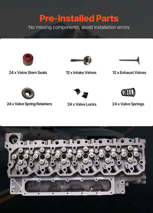Cylinder Head Assembly, 6.7L Replacement for 2007-2018 Dodge Cummins 6.7L, Compatible with Dodge Ram 2500 3500 4500 Models, Complete Engine Cylinder Head Assembly Replaces 3977221, Cast Iron