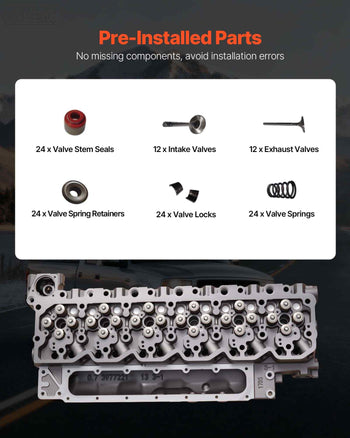 Cylinder Head Assembly, 6.7L Replacement for 2007-2018 Dodge Cummins 6.7L, Compatible with Dodge Ram 2500 3500 4500 Models, Complete Engine Cylinder Head Assembly Replaces 3977221, Cast Iron