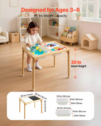 Sensory Table for Toddlers, Foldable Wooden Kids Activity Table with Double-Sided Board, Storage Bins, and Non-Slip Feet, for Boys and Girls Playing Sand and Water, Drawing, Studying, Dining