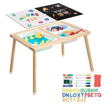 Sensory Table for Toddlers, Wooden Kids Activity Table with Reversible Double-Sided Board, Storage Bins, and Non-Slip Feet, for Boys and Girls Playing Sand and Water, Drawing, Studying, Dining