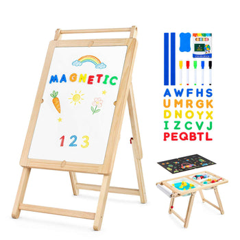 Sensory Table for Toddlers, Wooden Kids Activity Table and Art Easel with Reversible Double-Sided Board, Storage Bins, for Boys and Girls Playing Sand and Water, Drawing, Studying, Dining