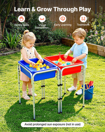Sensory Table for Toddlers, Kids 2-Station Sand and Water Adjustable Play Table with Detachable Storage Bins and Non-Slip Feet, Carbon Steel Frame, Rounded Corners, for Boys and Girls Exploring