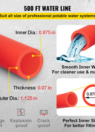 PEX Pipe, 7/8 inch x 500 FT PEX Tubing, Non Oxygen Barrier Red PEX-B Pipe, Flexible PEX Water Line for RV Sewer Hose, Plumbing, Radiant Heating