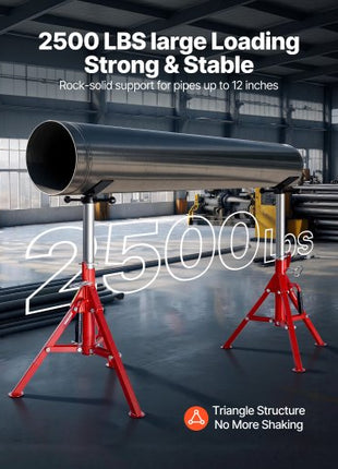 V Head Pipe Stand 1/8-12 inch Capacity, Adjustable Height 24-42 inch, Pipe Jack Stands 2500 lbs Load Capacity, Portable Folding Pipe Stands, Carbon Steel Body More Durable