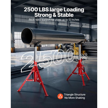 V Head Pipe Stand 1/8-12 inch Capacity, Adjustable Height 24-42 inch, Pipe Jack Stands 2500 lbs Load Capacity, Portable Folding Pipe Stands, Carbon Steel Body More Durable