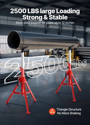 V Head Pipe Stand Adjustable Height 28-52 Inch, Pipe Jack Stands 2500 LB. Capacity,Folding Portable Pipe Stands 1/2 to 12 Inch Pipe Supporting,Steel Jack Stands