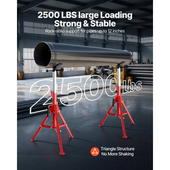 V Head Pipe Stand Adjustable Height 28-52 Inch, Pipe Jack Stands 2500 LB. Capacity,Folding Portable Pipe Stands 1/2 to 12 Inch Pipe Supporting,Steel Jack Stands