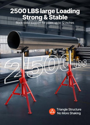V Head Pipe Stand 1/8-12 inch Capacity, Adjustable Height 28-52 inch, Pipe Jack Stands 2500 lbs Load Capacity, Portable Folding Pipe Stands, Carbon Steel Body More Durable