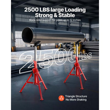 V Head Pipe Stand 1/8-12 inch Capacity, Adjustable Height 28-52 inch, Pipe Jack Stands 2500 lbs Load Capacity, Portable Folding Pipe Stands, Carbon Steel Body More Durable
