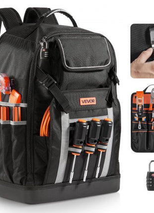 Tool Backpack, 56 Pockets, Heavy-duty Tools Storage Organizer Bags with Molded Base, Electrician Jobsite Backpack for Construction Jobsite, Electrician, Industrial, Repairman, and HVAC Techs