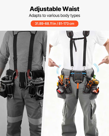 Tool Belt, 22 Pockets Tool Pouch with Suspenders for Men, Heavy Duty Adjustable Utility Belt Bag Suspenders for Electrician, Carpenter, Construction, Work Apron Organizer Waist Adjust 32 to 68in