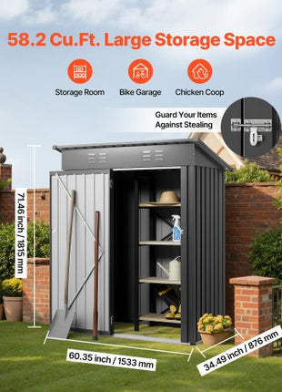 5 x 3 FT Metal Garden Shed, Storage Building with Lockable Door & 2 Louver Vents, Sloped Roof Metal Outdoor Storage Shed, Tool Sheds Outdoor Storage for Backyard, Garden, Patio, Bike, Gray
