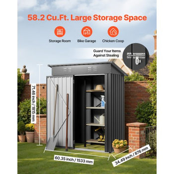 5 x 3 FT Metal Garden Shed, Storage Building with Lockable Door & 2 Louver Vents, Sloped Roof Metal Outdoor Storage Shed, Tool Sheds Outdoor Storage for Backyard, Garden, Patio, Bike, Gray