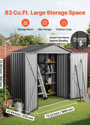 6 x 4 FT Metal Garden Shed, Outdoor Storage Shed with Lockable Doors & 4 Louver Vents, Peak Roof Metal Sheds Outdoors Storage, Storaged Sheds Clearance for Backyard, Garden, Patio, Bike, Gray