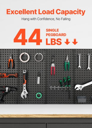 Metal Pegboard Panels, 24" x 12" Pegboard, 4 Panels, Heavy Duty Peg Board Wall Organizer with Accessories, for Living Room Garage Tool Storage Office Organization Craft Room Kitchen Home, Black