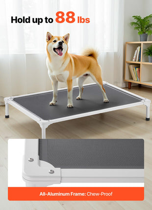 Elevated Dog Bed for Large Dogs, Portable Raised Dog Cot with Aluminum Tube Metal Frame and Breathable Textilene Mesh, Indoor & Outdoor Pet Cooling Raised Hammock Bed, L, Gray